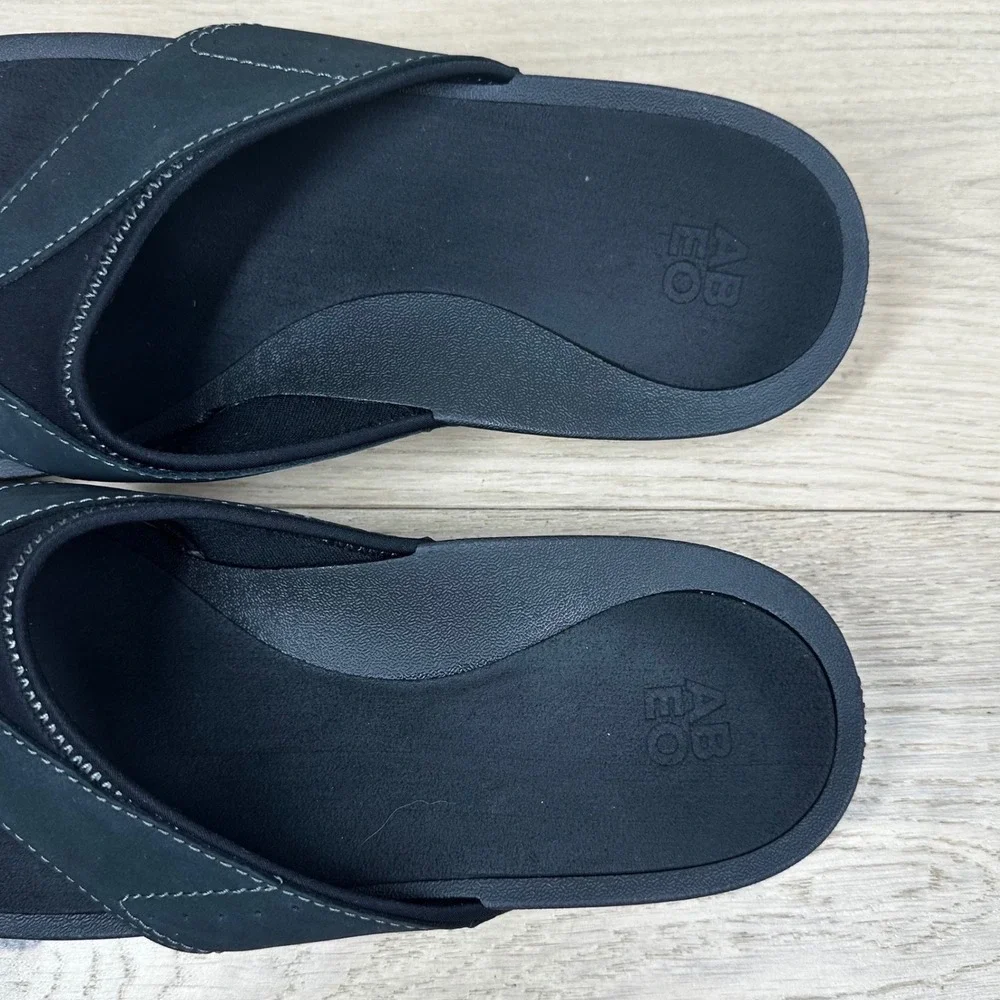 ABEO Balboa Sandals Women 10 Black Thong Slide Comfort Walking Minimalist
